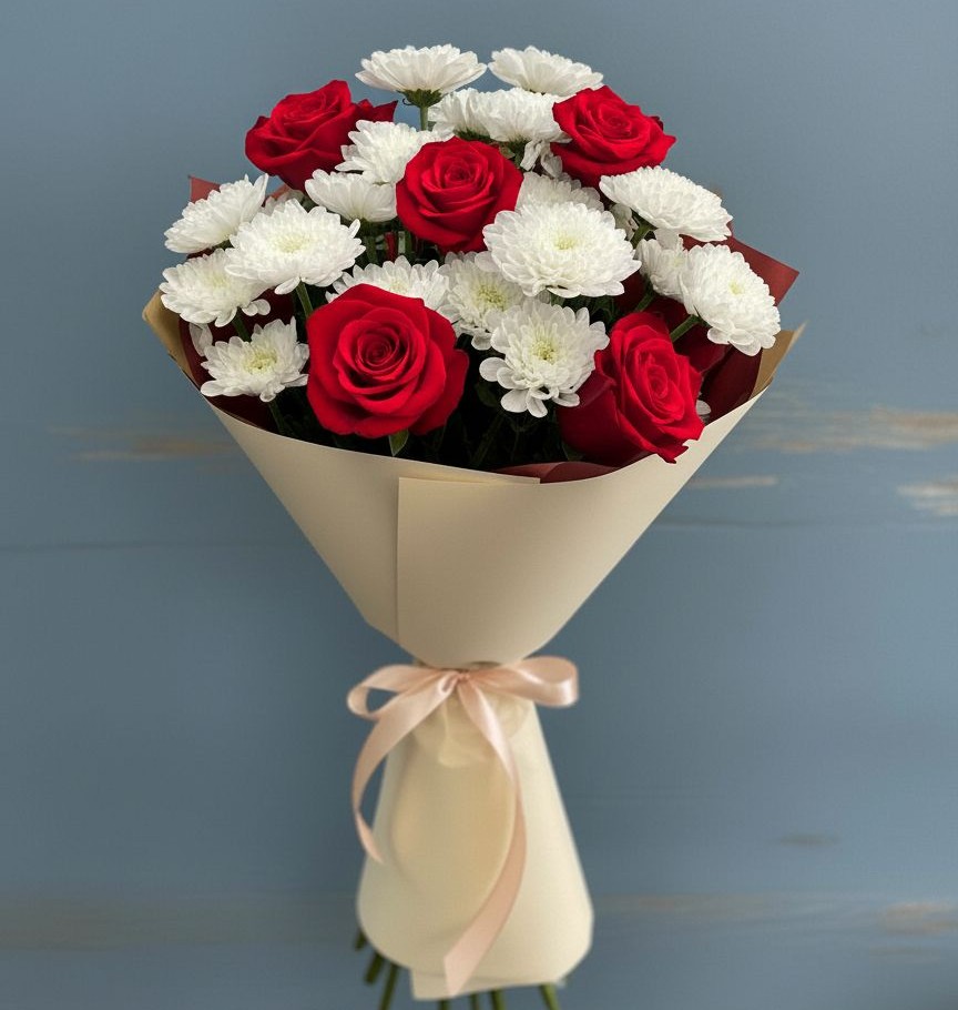 Букет цветов из: Розы и Хризантемы в Очере