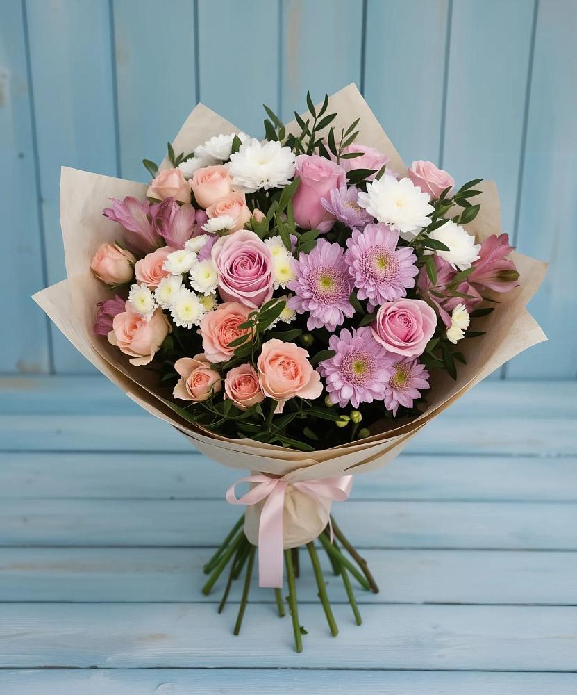 Букет цветов из: Хризантемы, Розы и Альстромерии в Очере