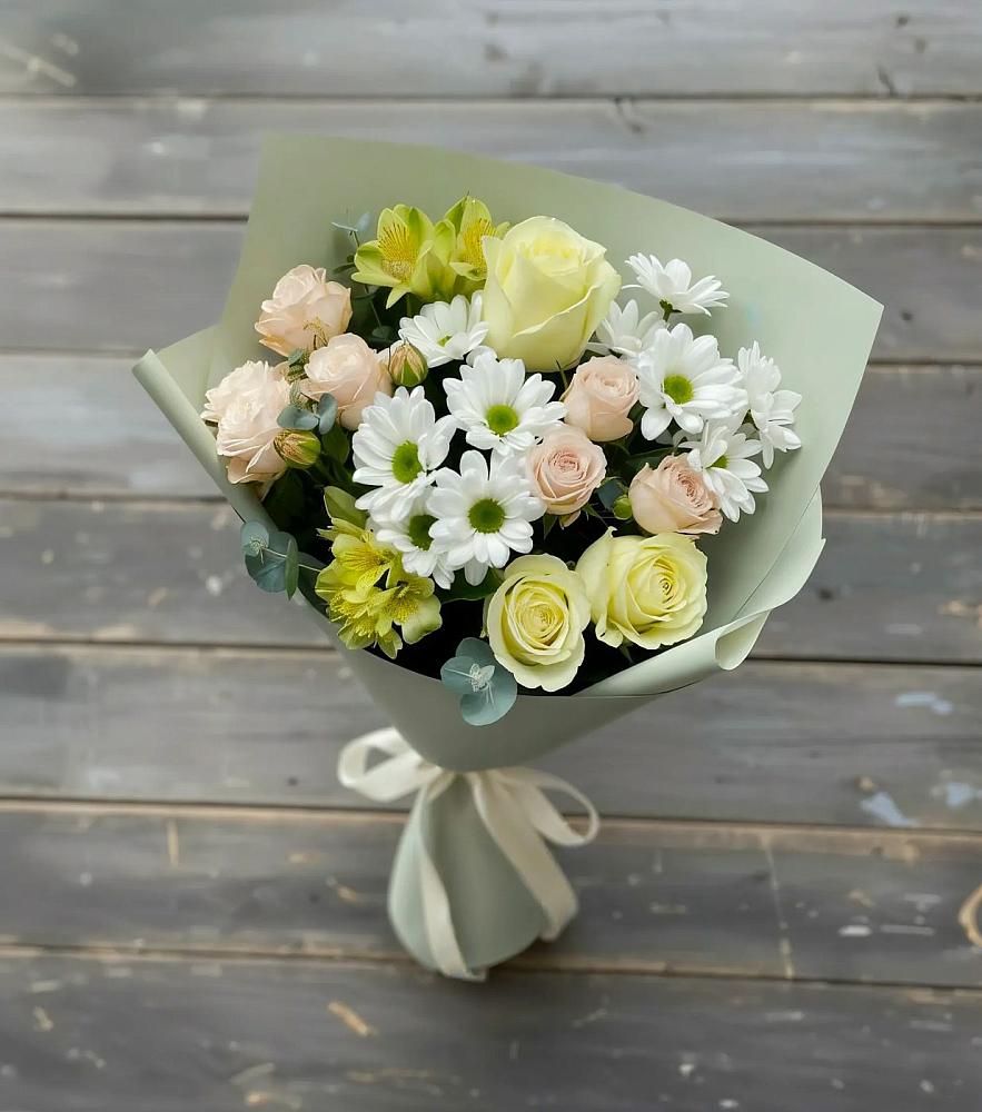 Букет цветов из: Альстромерии, Розы и Хризантемы в Очере