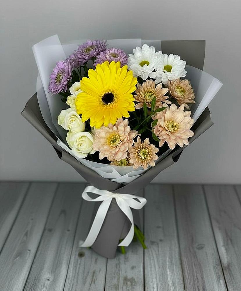 Букет цветов из: Розы, Герберы и Хризантемы в Очере