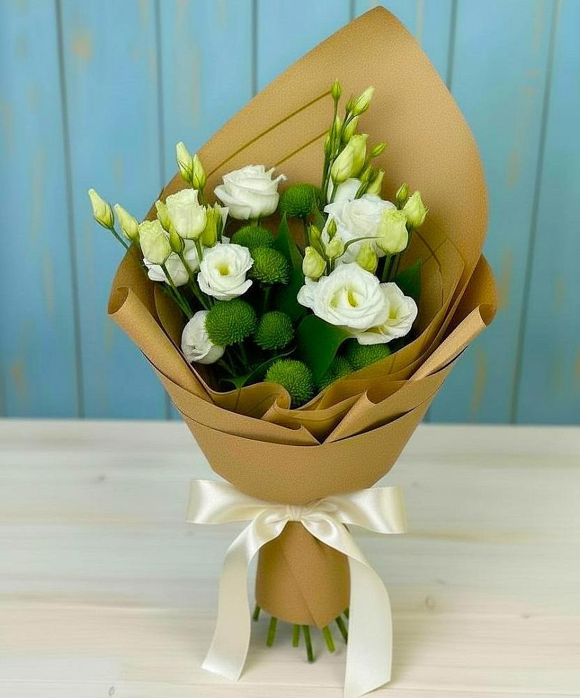 Букет цветов из: Хризантемы и Лизиантусы в Очере