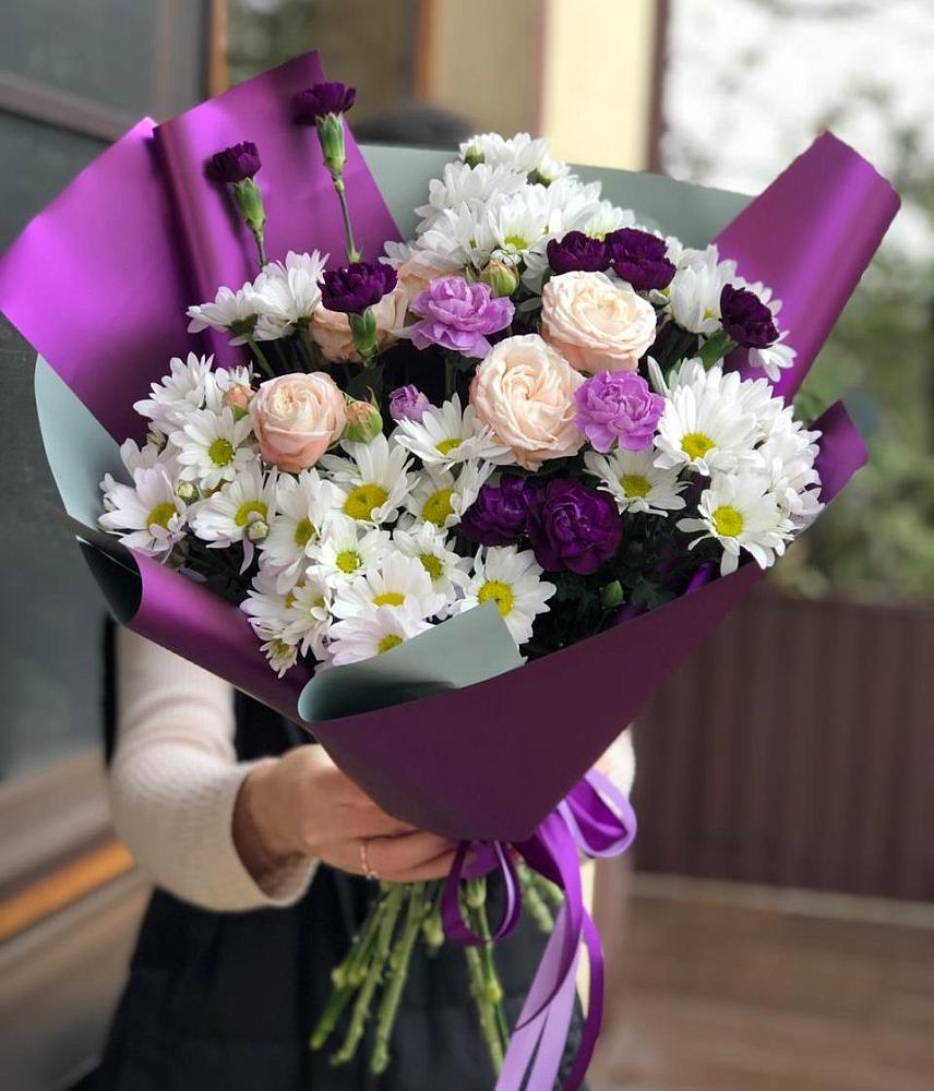 Букет цветов из: Хризантемы, Гвоздики и Розы в Очере