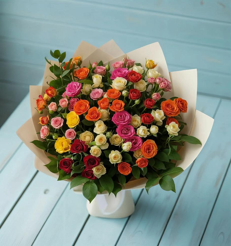 Букет Микс из разноцветных кустовых роз в Очере