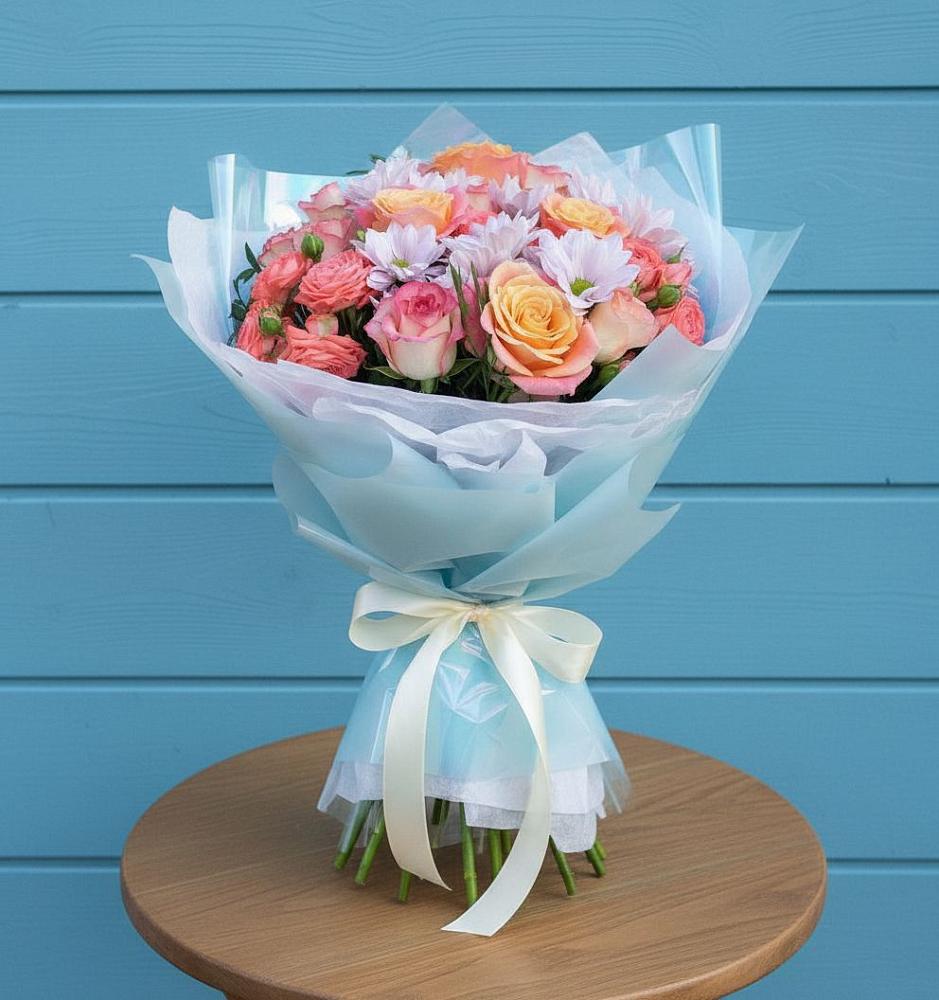 Букет цветов из: Хризантемы и Розы в Очере