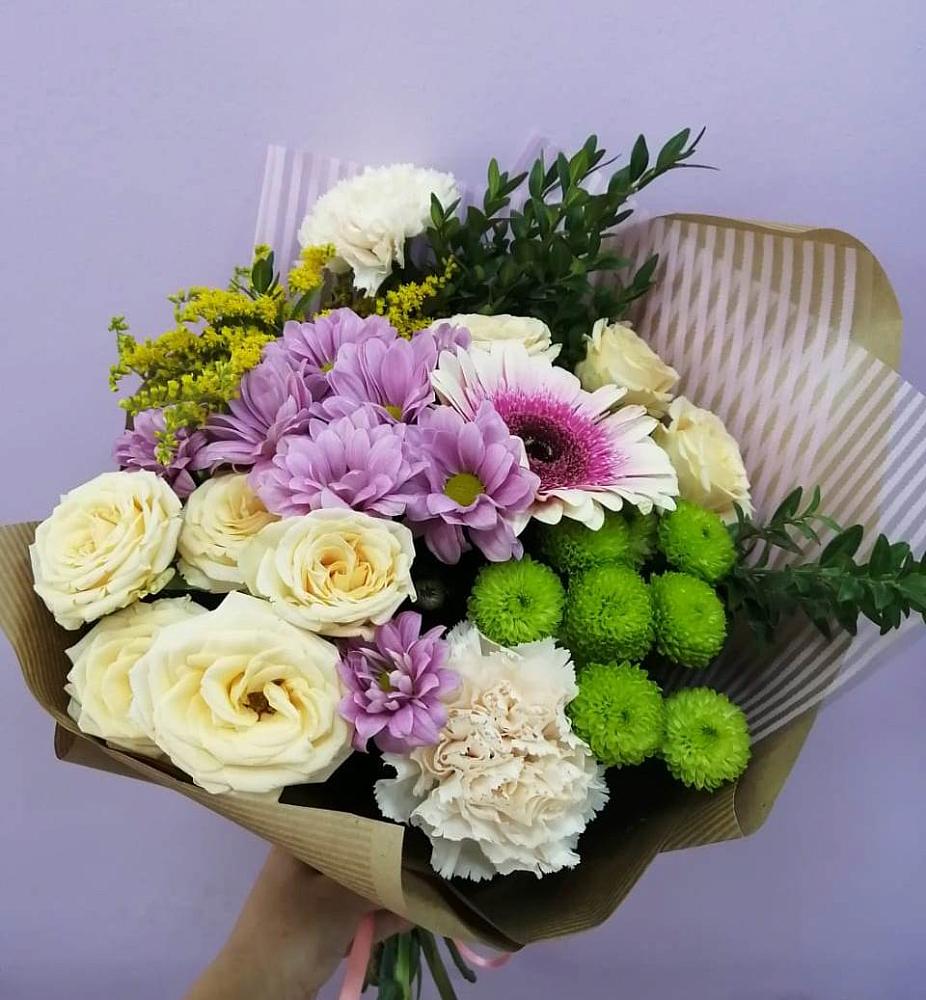 Букет цветов из: Хризантемы, Розы, Гвоздики и Герберы в Очере